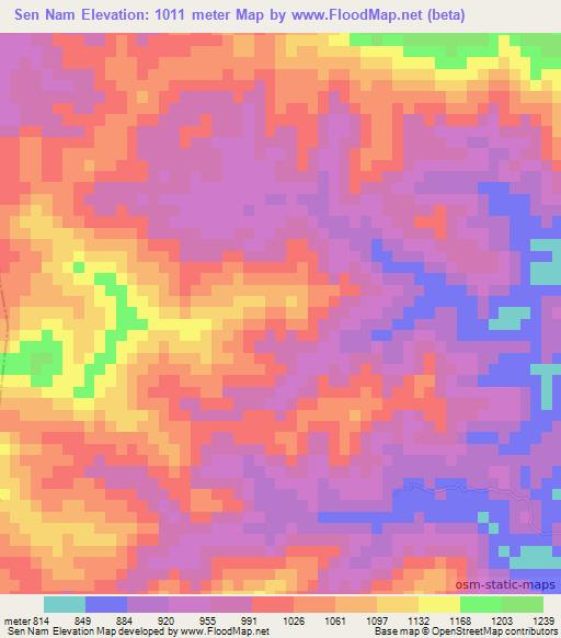 Sen Nam,Laos Elevation Map