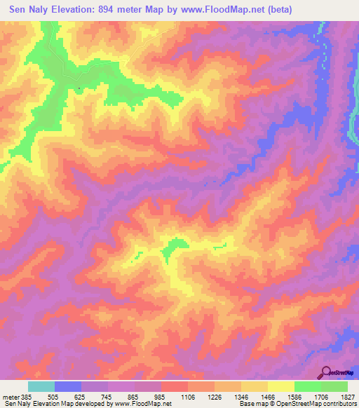 Sen Naly,Laos Elevation Map