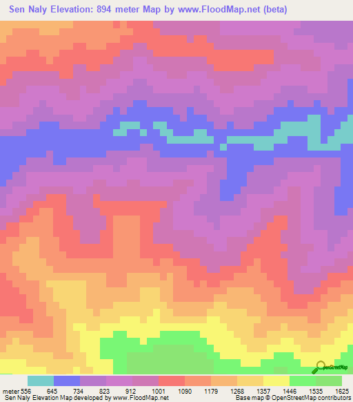 Sen Naly,Laos Elevation Map