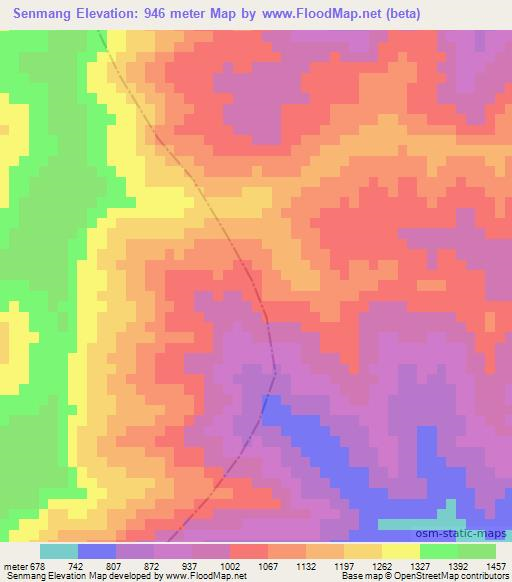 Senmang,Laos Elevation Map