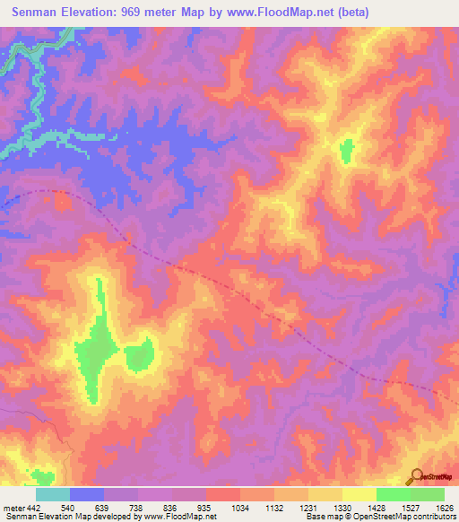 Senman,Laos Elevation Map