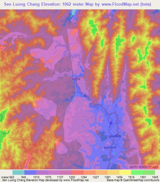 Sen Luong Chang,Laos Elevation Map