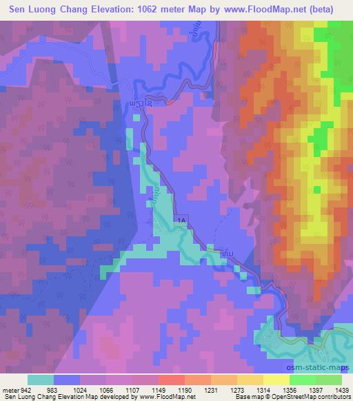 Sen Luong Chang,Laos Elevation Map