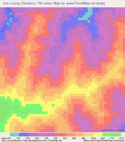 Sen Luong,Laos Elevation Map