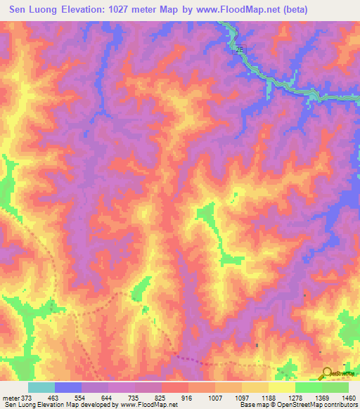 Sen Luong,Laos Elevation Map