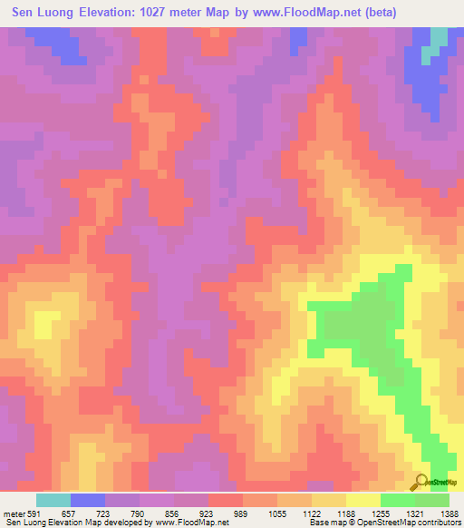 Sen Luong,Laos Elevation Map