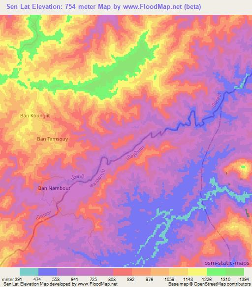 Sen Lat,Laos Elevation Map