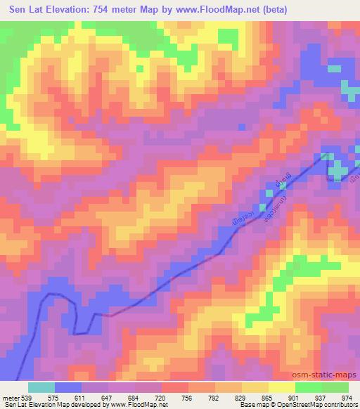 Sen Lat,Laos Elevation Map