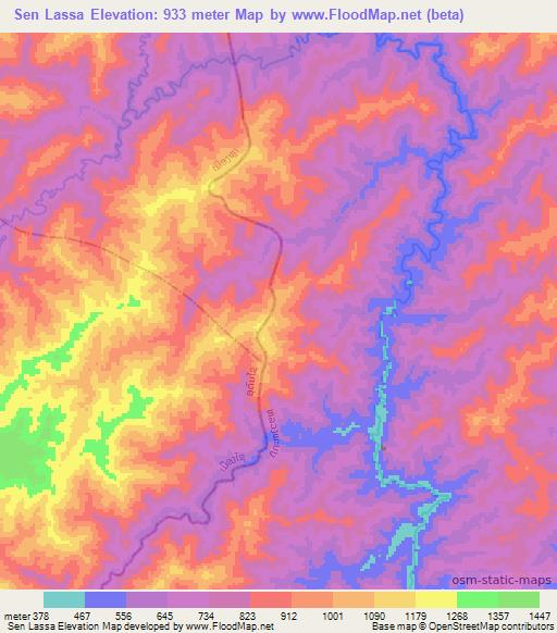 Sen Lassa,Laos Elevation Map