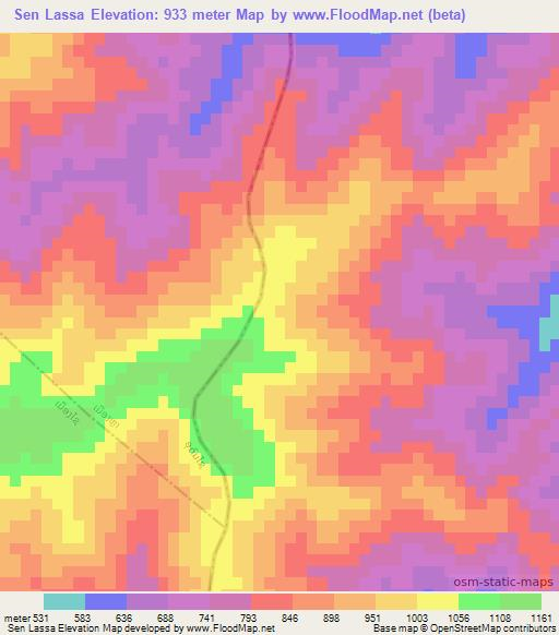 Sen Lassa,Laos Elevation Map