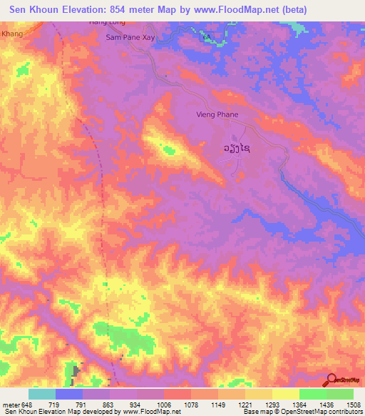 Sen Khoun,Laos Elevation Map