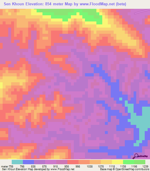 Sen Khoun,Laos Elevation Map