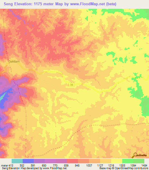 Seng,Laos Elevation Map