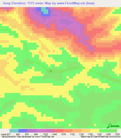 Seng,Laos Elevation Map