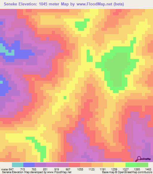 Seneke,Laos Elevation Map