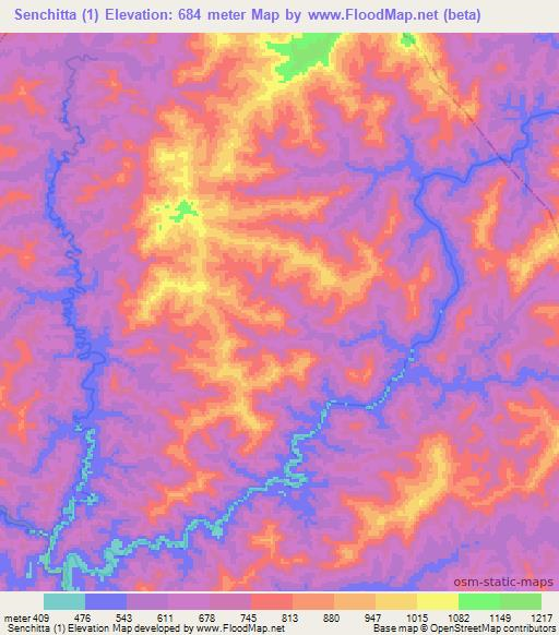 Senchitta (1),Laos Elevation Map