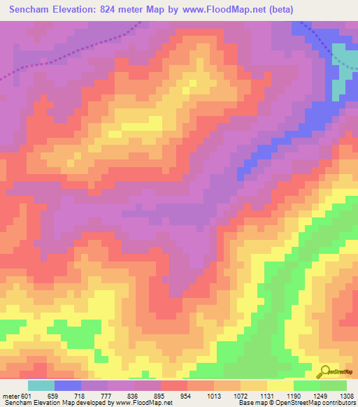 Sencham,Laos Elevation Map