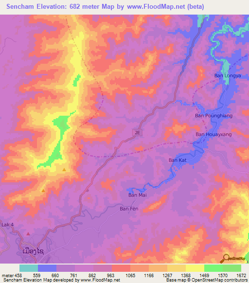 Sencham,Laos Elevation Map