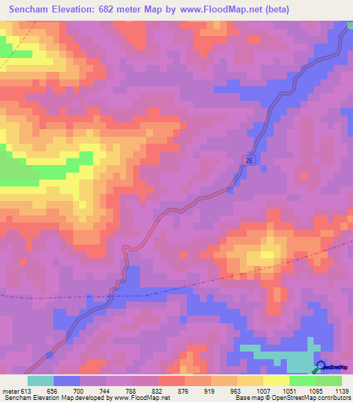 Sencham,Laos Elevation Map