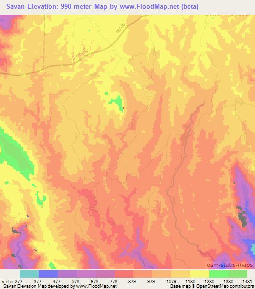 Savan,Laos Elevation Map