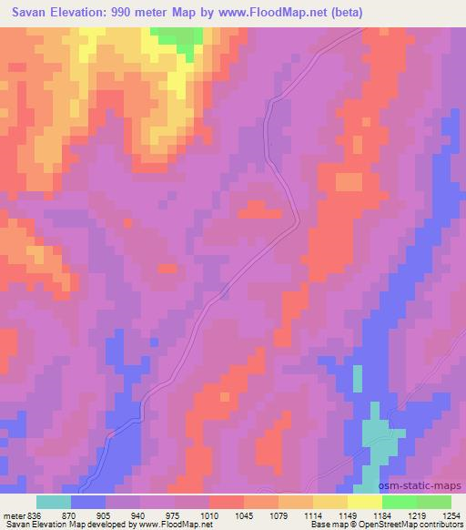 Savan,Laos Elevation Map