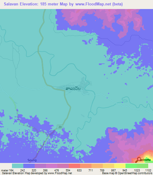 Salavan,Laos Elevation Map