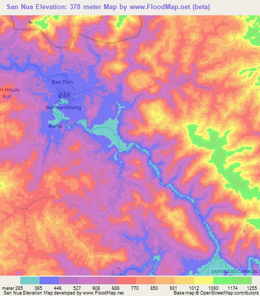 San Nua,Laos Elevation Map