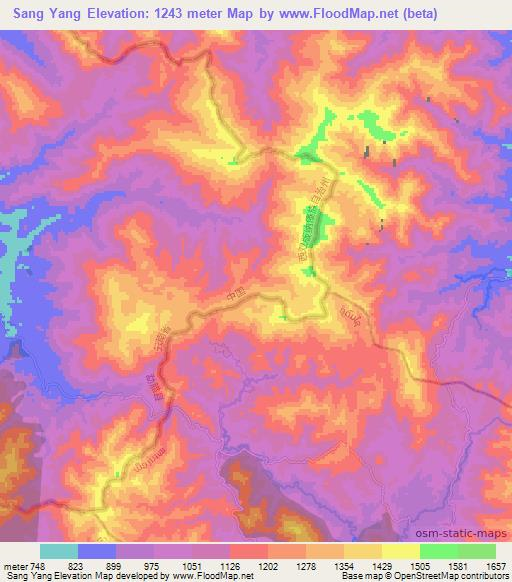 Sang Yang,Laos Elevation Map