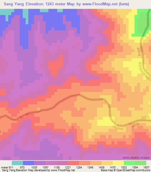 Sang Yang,Laos Elevation Map