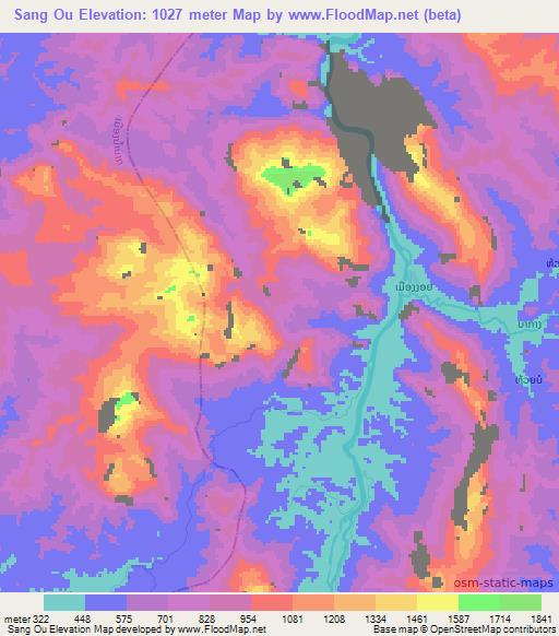 Sang Ou,Laos Elevation Map