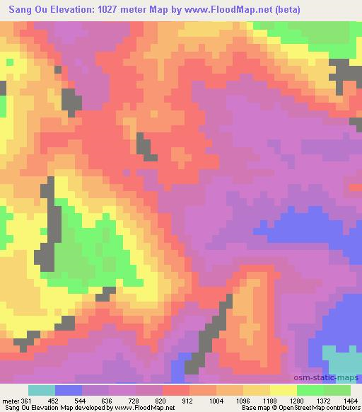 Sang Ou,Laos Elevation Map