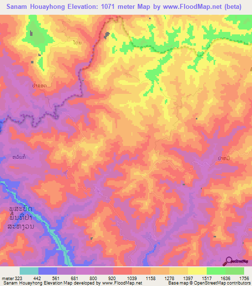 Sanam Houayhong,Laos Elevation Map