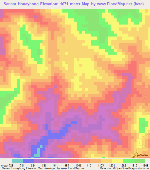 Sanam Houayhong,Laos Elevation Map