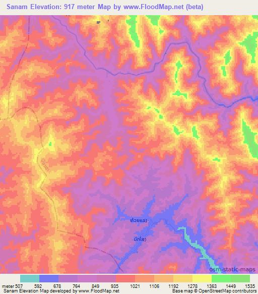 Sanam,Laos Elevation Map