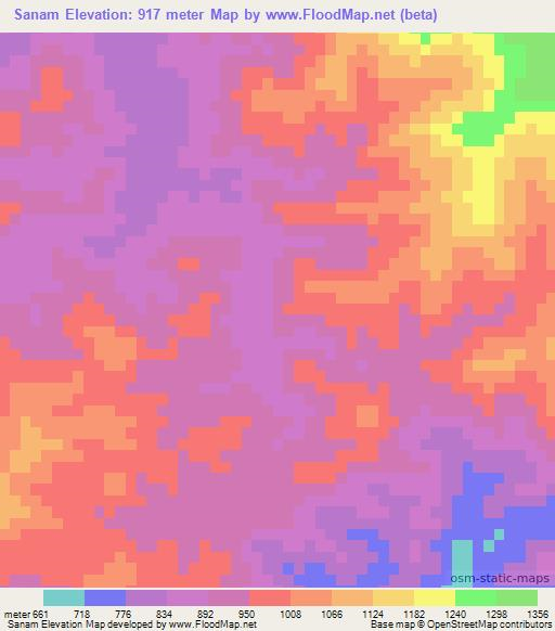 Sanam,Laos Elevation Map