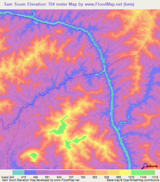 Sam Soum,Laos Elevation Map