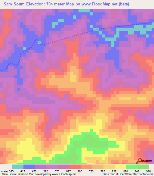 Sam Soum,Laos Elevation Map