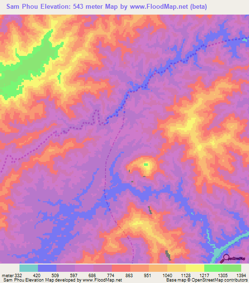 Sam Phou,Laos Elevation Map