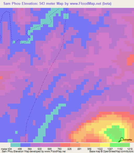 Sam Phou,Laos Elevation Map