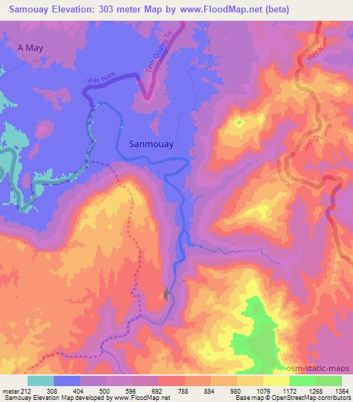 Samouay,Laos Elevation Map