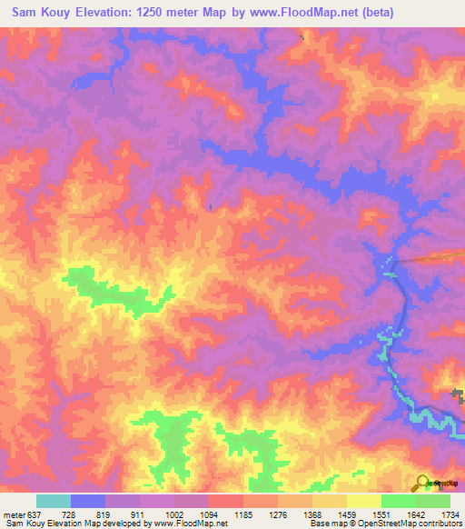 Sam Kouy,Laos Elevation Map