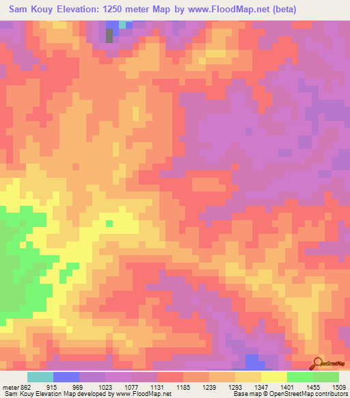 Sam Kouy,Laos Elevation Map