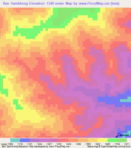 Ban Samkhong,Laos Elevation Map