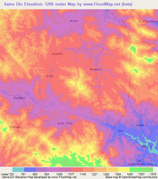 Same Din,Laos Elevation Map