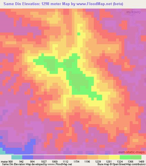 Same Din,Laos Elevation Map