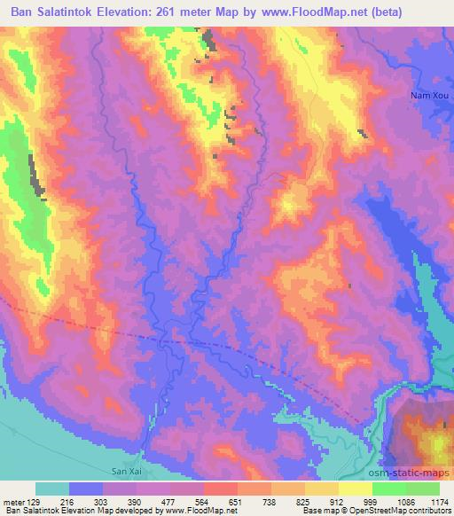 Ban Salatintok,Laos Elevation Map