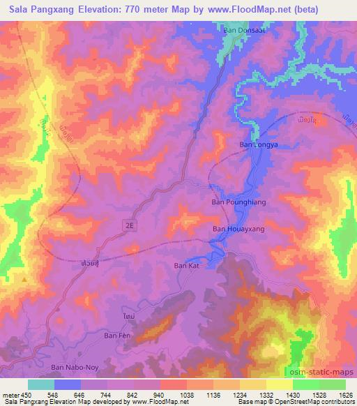 Sala Pangxang,Laos Elevation Map