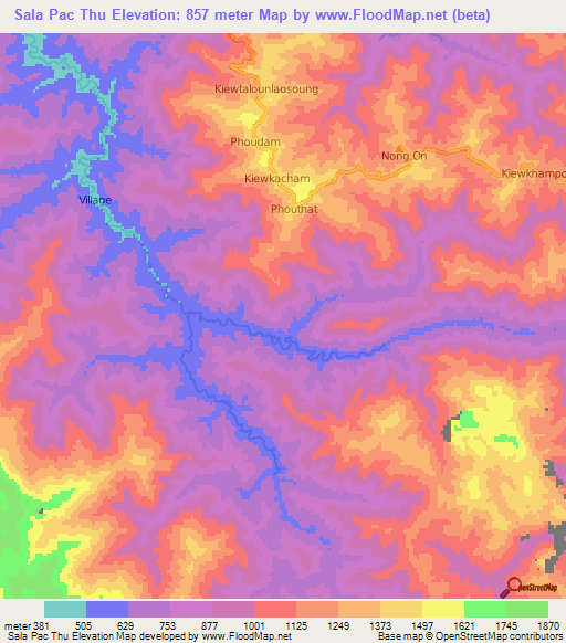 Sala Pac Thu,Laos Elevation Map