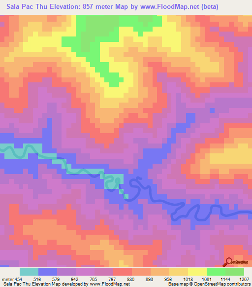 Sala Pac Thu,Laos Elevation Map