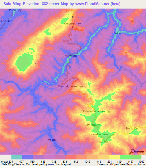 Sala Ming,Laos Elevation Map